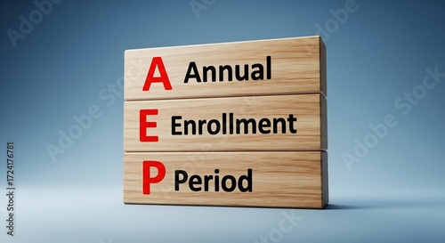 Aep annual enrollment period text on wooden planks with blue background
