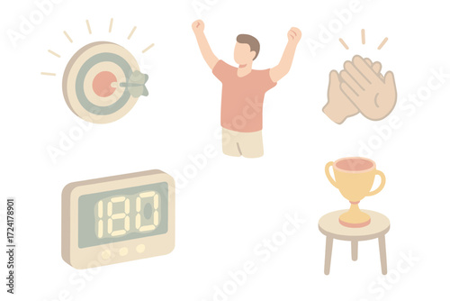 Bullseye Victory Celebration. Isometric vector illustration set Bullseye Celebration Scene: dart centered perfectly in red