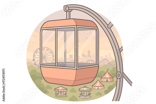 Pastel Ferris Wheel View. Isometric vector illustration set Ferris Wheel Cabin View: gondola cabin suspended in air, panoramic