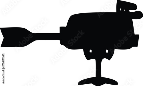 Whimsical Weather Vane Silhouette Featuring a Cartoonish Design with a Classic Arrow Shape, Supported by an Ornate Stand