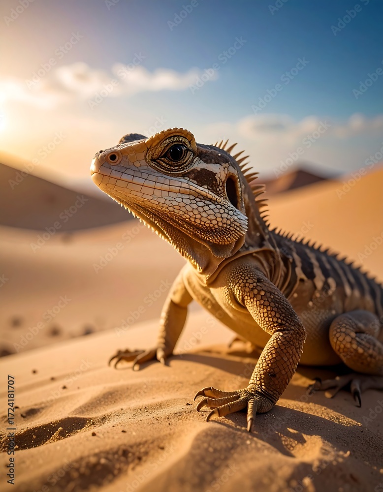 Fototapeta premium Close-up of a desert lizard basking in the sun