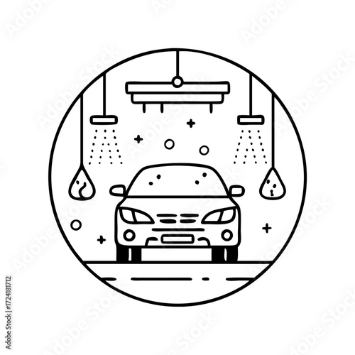 Vector art of car wash service line icon automobile cleaning, carwash station concept