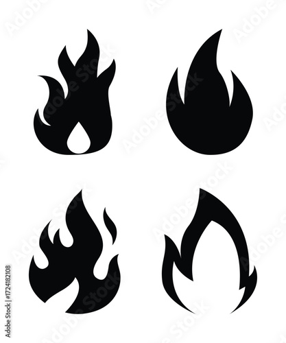 Four black flame shapes are drawn