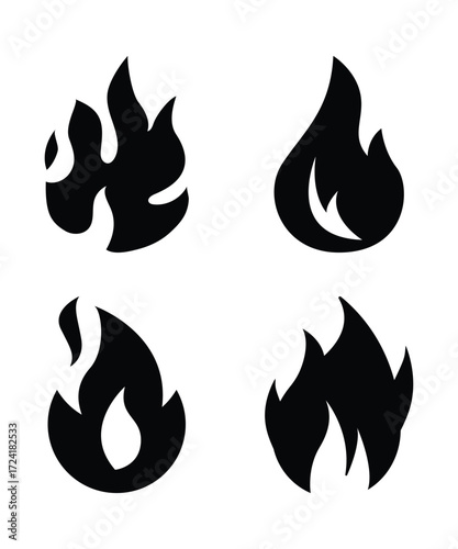 set of black vector fire icons collection