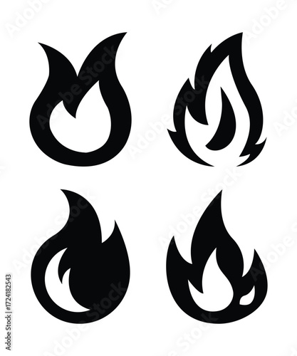 fire flames vector icon set design