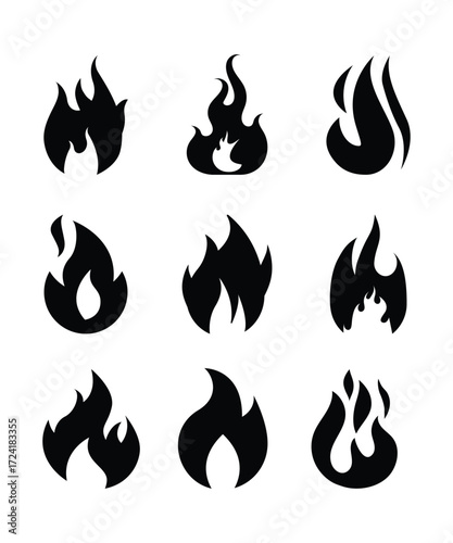 A burning flame shape and some icons are drawn