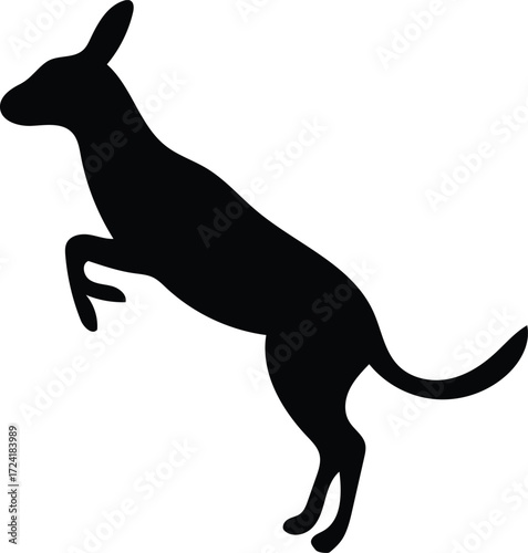 Silhouette of a Leaping Kangaroo Gracefully Posing Against a White Backdrop Showcasing Its Powerful Limbs and Muscular Structure in Mid Air