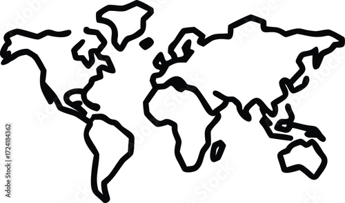Earth Continents Black Outline Hand Drawn Rough Sketch Simple Cartography Geography Global World Map Vector Illustration