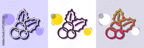 Christmas holly line icon. Halftone dotted pattern. Gradient icon with grain shadow. Ilex aquifolium sign. Line christmas holly icon. Various designs. Vector