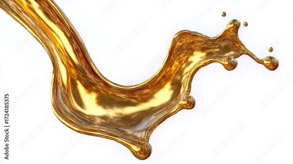 Fototapeta premium Captivating Golden Motion A Shiny Wave Swell Creates Elegant Fluid Shapes Dripping on White