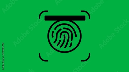 Fingerprint scanner icon biometric security technology Minimalist design Green screen background