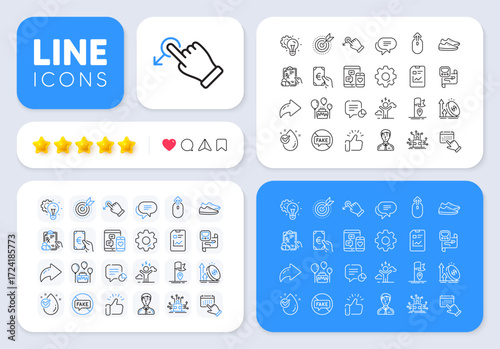 Businessman person, Prescription drugs and Puzzle options line icons for web app. Message, Share, Like social media icons. Pack of Statistic, Drag drop, Finance pictogram icons. Vector