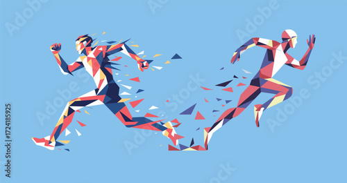 Abstract Polygon Runners – Dynamic Speed and Energy Sports Illustration, sports day