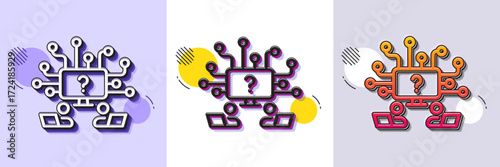 Teamwork question line icon. Halftone dotted pattern. Gradient icon with grain shadow. Ask help sign. Outsource support symbol. Line teamwork question icon. Various designs. Vector