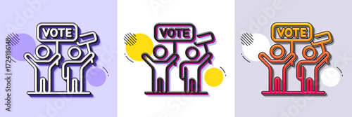 Voting campaign line icon. Halftone dotted pattern. Gradient icon with grain shadow. People rally with signs. Public election symbol. Line voting campaign icon. Various designs. Vector