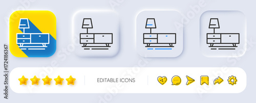 Dresser line icon. Neumorphic, Flat shadow, 3d buttons. Home furniture sign. Modern commode symbol. Line dresser icon. Social media icons. Vector