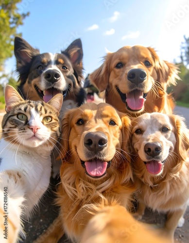 Group photo of happy pets