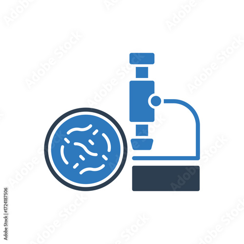 Bacteria Research Icon - Microscope With Microbe Icon