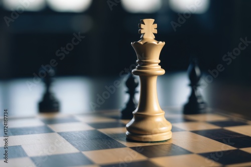 Chess King: The majestic chess king stands tall amidst the intricate game of strategy, embodying leadership and critical decision-making, a symbol of power in a complex battleground.