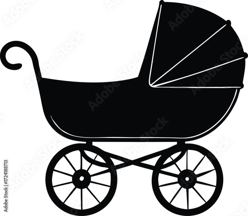 baby carriage pushchair silhouette vector, toddler buggy icon illustration
