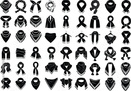 Scarf with Tassels Silhouette Icon Set Winter Fashion Scarf Tassel Vector Silhouettes