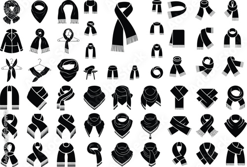 Scarf with Tassels Silhouette Icon Set Winter Fashion Scarf Tassel Vector Silhouettes