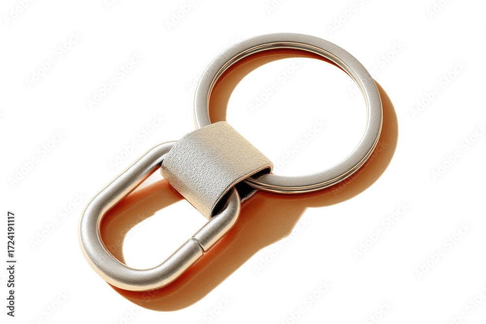 Obraz premium Sleek metal keychain with leather loop on solid background, cut out
