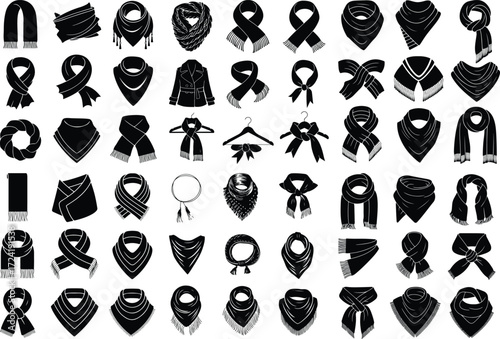 Scarf with Tassels Silhouette Icon Set Winter Fashion Scarf Tassel Vector Silhouettes