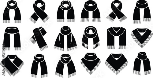 Scarf with Tassels Silhouette Icon Set Winter Fashion Scarf Tassel Vector Silhouettes