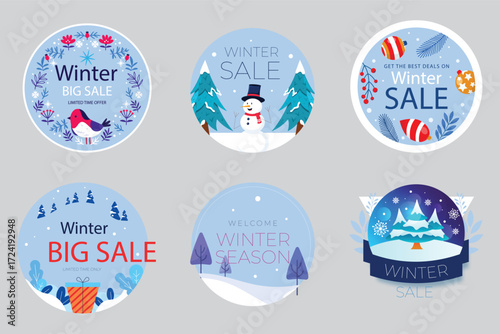 Exclusive winter sale collection with festive seasonal designs for your advertising campaign, perfect for holiday promotions and end of year savings events
