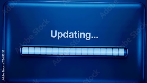 Progress bar showing updating process on a blue screen, indicating software or system update