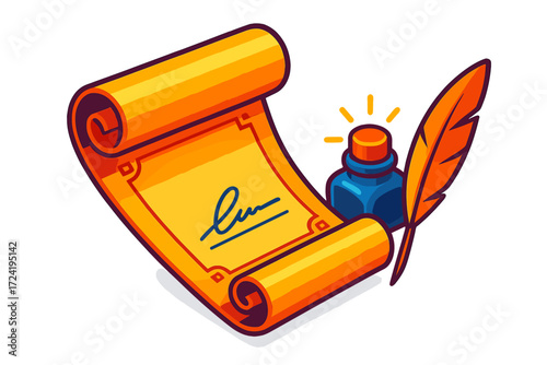 Elegant Scroll Illustration. Isometric vector illustration set Storytelling Scroll Moment: finished parchment with elegant