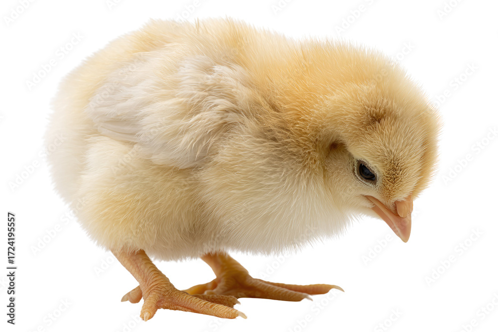 Fototapeta premium Adorable fluffy yellow chick, small, cute, isolated on transparent background. background removed