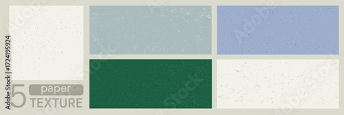 Set of colorful Korean rice paper background with grain pattern. Cream, blue, green craft paper with speckle effect. Organic material backdrops.