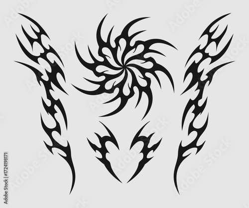 Neo tribal tattoo design for arms and back, cyber tribal tattoo design set