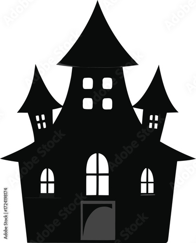 Black Haunted House Spooky Silhouette Illustration