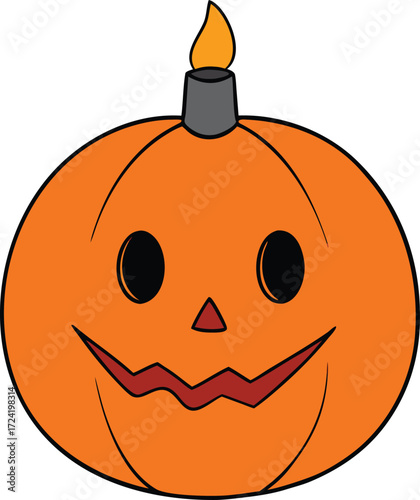 Orange Jack O Lantern Candle Lit on Transparent Background