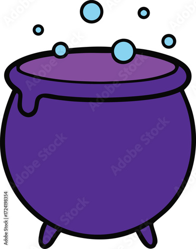 Purple Cauldron Potion Bubbling on Transparent Background