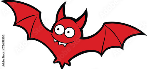 Red Bat Flying Fangs Visible on Transparent Background