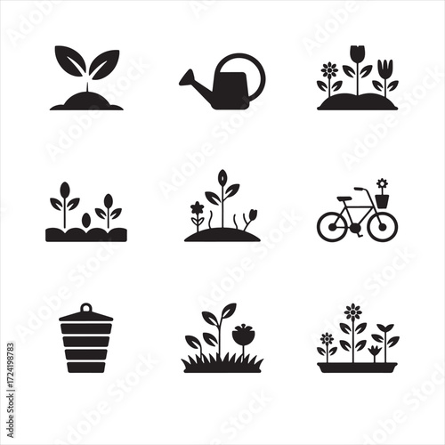 Gardening Silhouettes Vector Icons Set