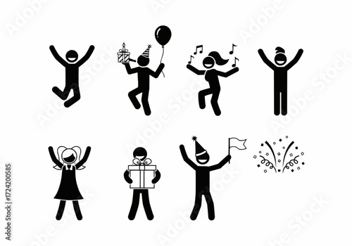 Collection of stick figure illustrations depicting people celebrating with joy and excitement.