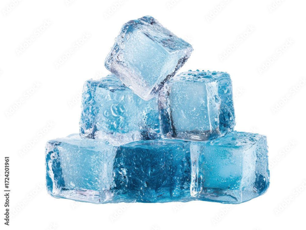 Obraz premium Ice cubes stacked in a refreshing arrangement for summer drinks on a transparent background, cut out