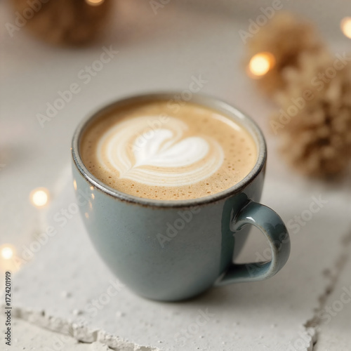 Flat white coffee with latte art