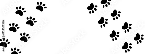 Bear paw step and dog footprint trail with puppy print for a vector animal track or nature design. This linear illustration features clean sole impressions and prints for creating pet graphics or wild