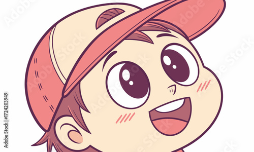 Cute cartoon boy face illustration, smiling expression,