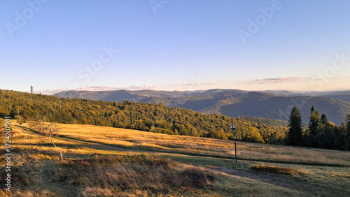 Fototapeta Naklejka Na Ścianę i Meble -  Sunny day over Beskids in Poland.