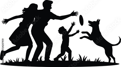 Family with Dog Silhouette Art Illustration Vector Isolated