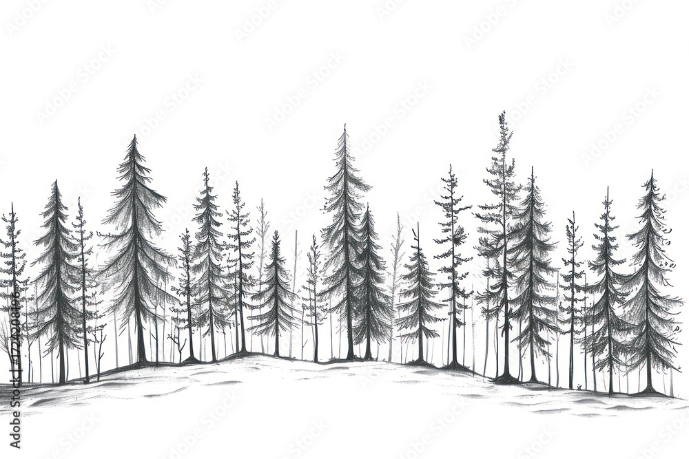 Naklejka premium Pine tree forest drawing sketch plant.