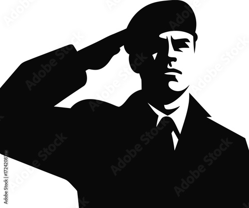 Saluting Officer Illustration Isolated Black Art Vector