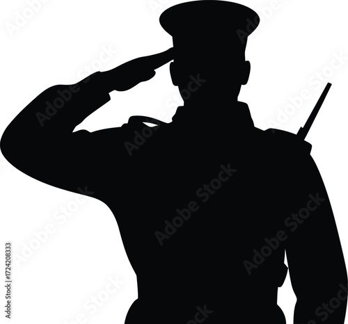 Saluting Soldier Illustration Isolated Black Art Vector